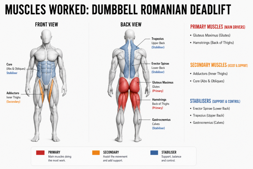 Muscles worked in the dumbbell Romanian deadlift
